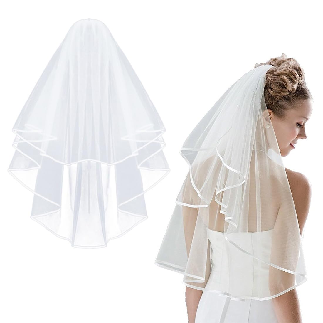 XPEX XPEX 1 Paquete de velos de Novia, velos de Novia Suaves de Doble Capa, velos de Novia con Peine, Fiesta de Boda de graduación Transparente Elegante
