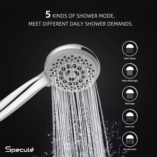 Image of ABS 5-Mode Multi-Function Hand Shower Only for Bathroom | Mist, Massage, Focus & Rain Spray Options | High-Pressure Handheld Shower | Polished Chrome Finish