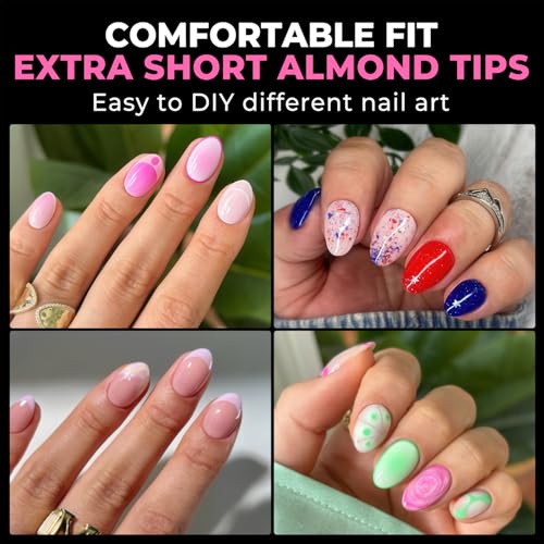 Image of UNA GELLA Extra Short Almond Nail Tips Full Cover 216PCS Gel Nail Tips Short Almond Shaped Nails Tips Soft Gelly Gel Clear Fake Nails Tip for Acrylic Nail Tip Soak Off Home DIY Salon Nails 12 Sizes