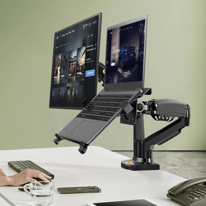 Gadget Wagon 17-27" Gas Strut LED Monitor Desk Arm with Laptop Tray 360 Degree Swivel tilt - Image 2