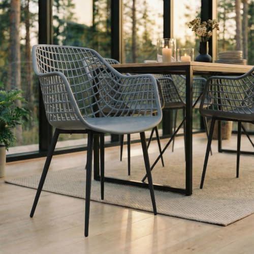 IDIMEX Lot de 4 chaises Lucia pour Salle à Manger ou Cuisine au Design Retro avec accoudoirs, Coque en Plastique Gris et 4 Pieds en métal laqué Noir