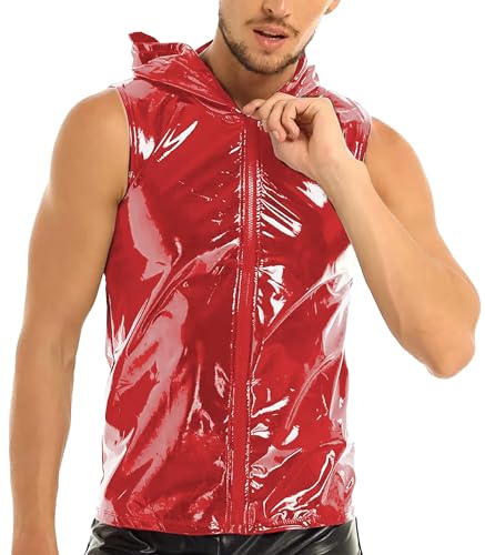 AIEOE Men’s Leather Metallic Shirts Shiny Slim Fit Stretch Top Wetlook Club Party Undershirts