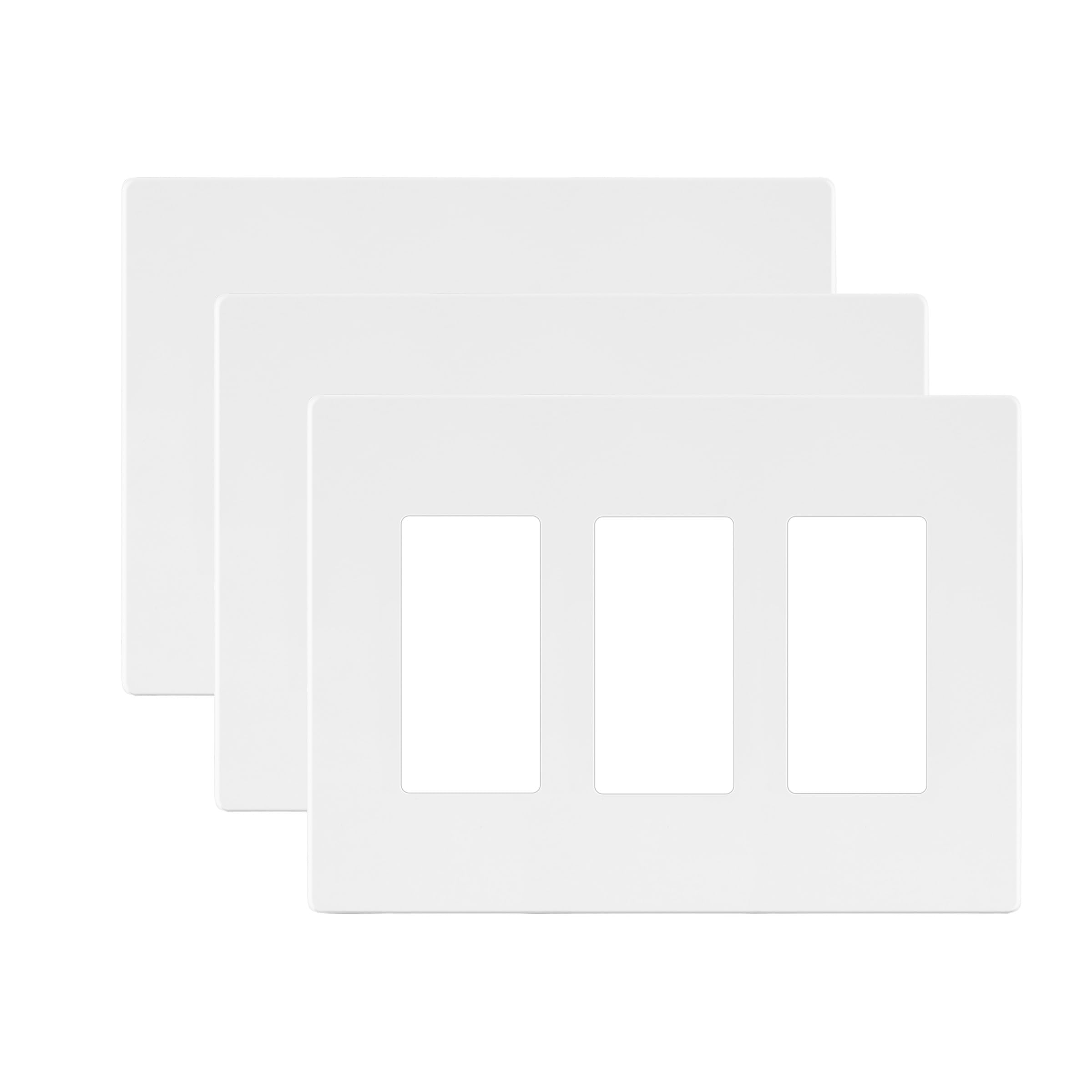 LIDER Decorator Switch Cover, Screwless Wall Plate, Mid-Size 3-Gang, 3-Pack