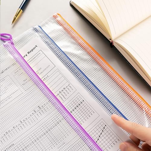 BONAVYCY 28PCS Zip Plastic Wallets, 7 Different Sizes Mesh Zipper File Folders, Waterproof Lock Bag for B4 A4 B5 A5 B6 A6 Bill Sizes, Office School Travel Receipts Storage - Image 6