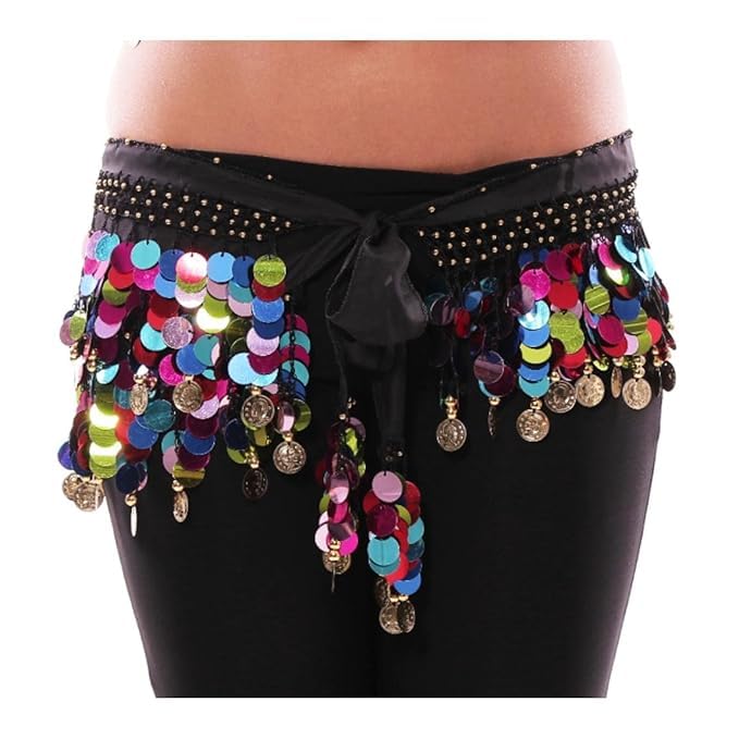 Culture Creation Belly Dancing Dance Waistband Hip Skirt Scarf with Multicolor Sequins Belt for Women-image-1
