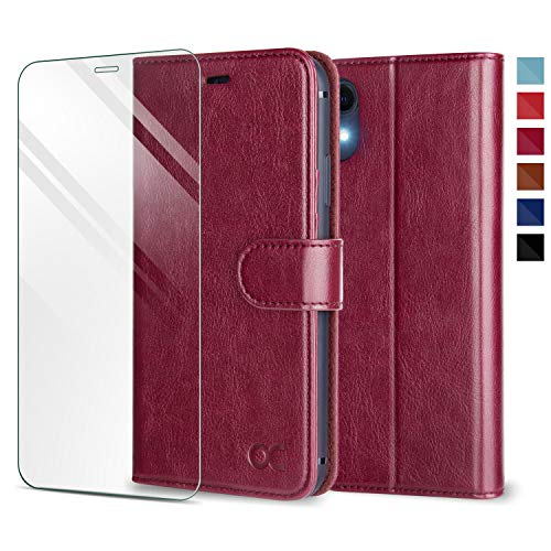OCASE iPhone XR Wallet Case [ Wireless Charging ] [TPU Shockproof Protective Case] [Card Slot] [Kickstand] Leather Wallet Flip Case for iPhone XR Devices 6.1 Inch - Burgundy