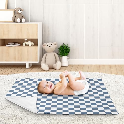 Image of Sweet Jojo Designs Soft Baby Blanket (Blue Gingham Checkered Plaid) for Boys, Infant, Newborns, Toddler 30x36in - Stroller Swaddle Security Receiving Blankets Minky (Vintage, Classic, Checkerboard)