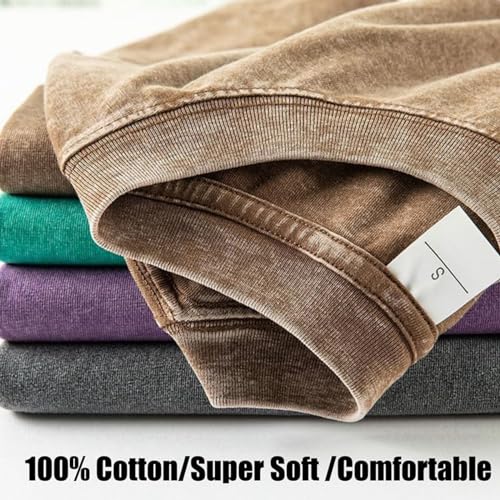 Image of Men's Oversized Cotton T-Shirts Loose Fit Vintage Washed Tee Unisex Short Sleeve Casual Shirts Tops