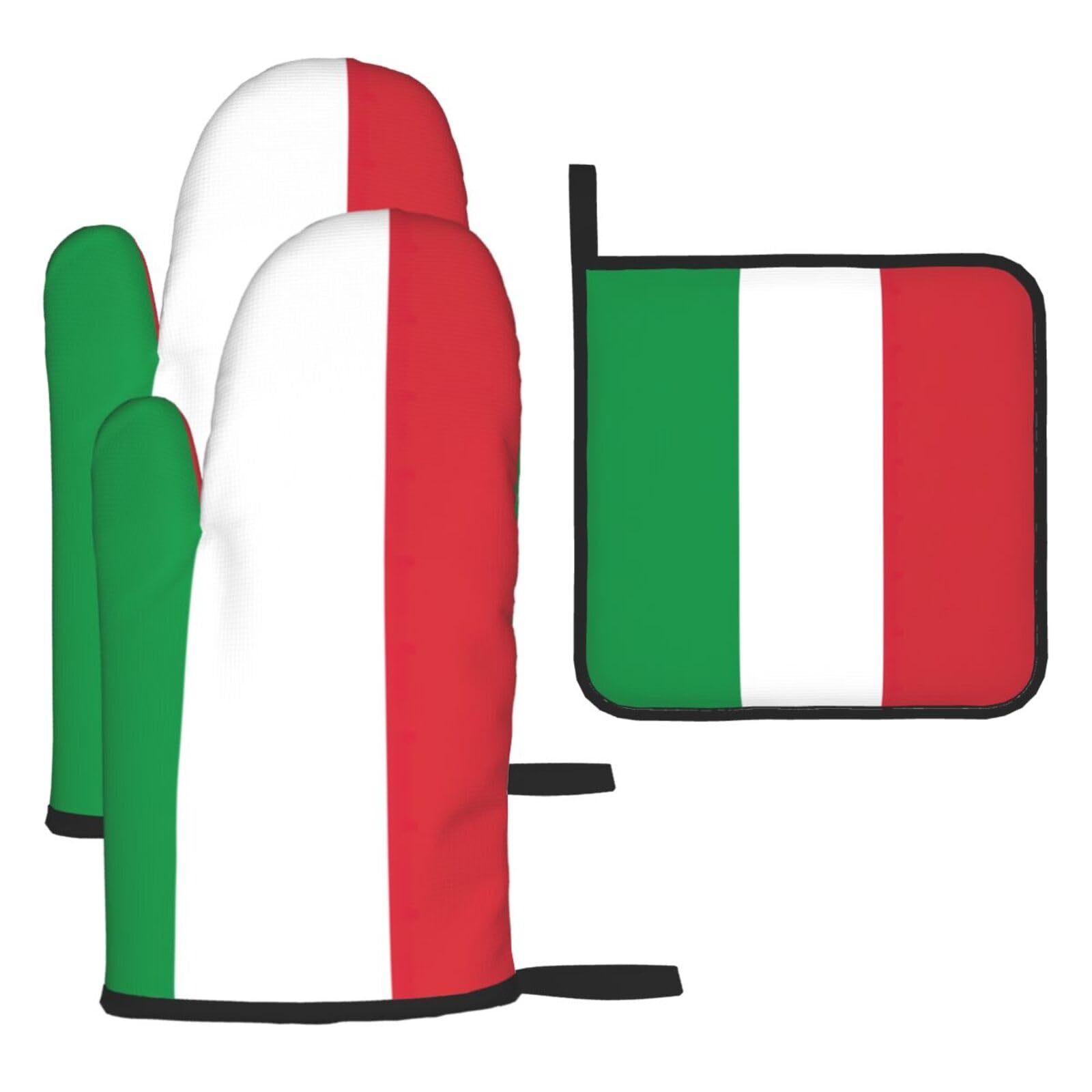Yyoretp Black Italian Flag Print Oven Mitts And Potholders Bbq Gloves-Oven Mitts And Pot Holders For Cooking Baking