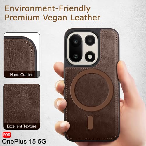 Image of TheGiftKart Genuine Leather Finish Back Cover Case for OnePlus 15 5G | Shockproof Design | Raised Edges for Camera & Screen Protection | Stunning Minimalist Design Cover (MagSafe Compatible, Brown)