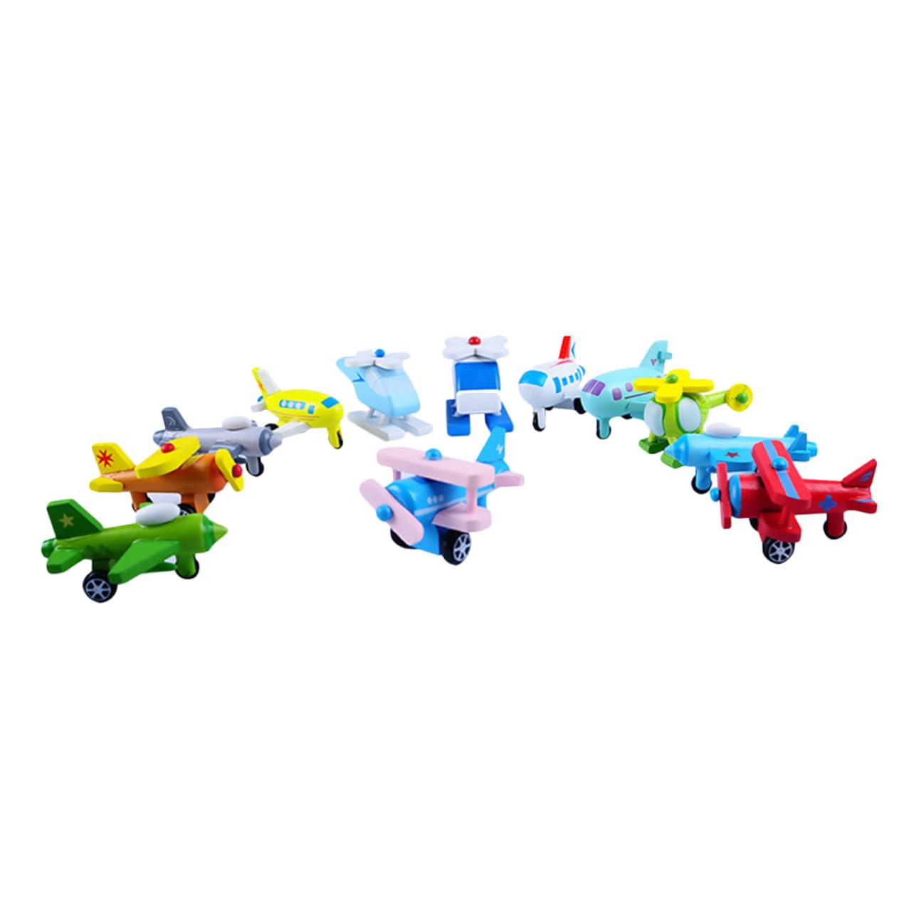 Set 12 Mini Aerei Giocattolo in Legno Colorati, Giocattolo Educativo e Didattico per Prima Infanzia, Decorazione Scrivania per Festa e Sviluppo Coordinazione Motoria