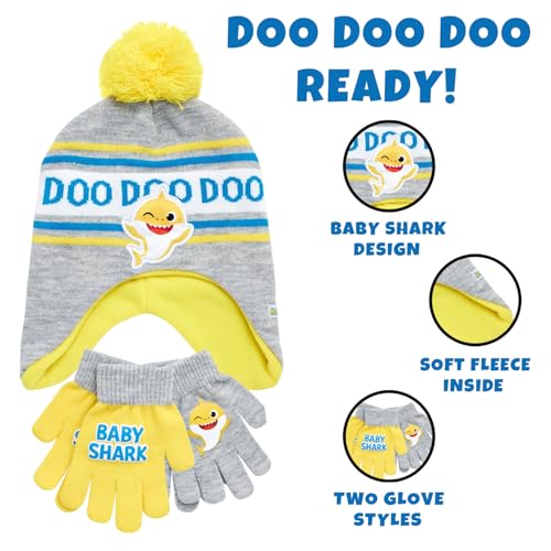 Image of Nickelodeon Boys' Baby Shark Winter Hat and 2 Pairs of Mitten Set (Toddler)