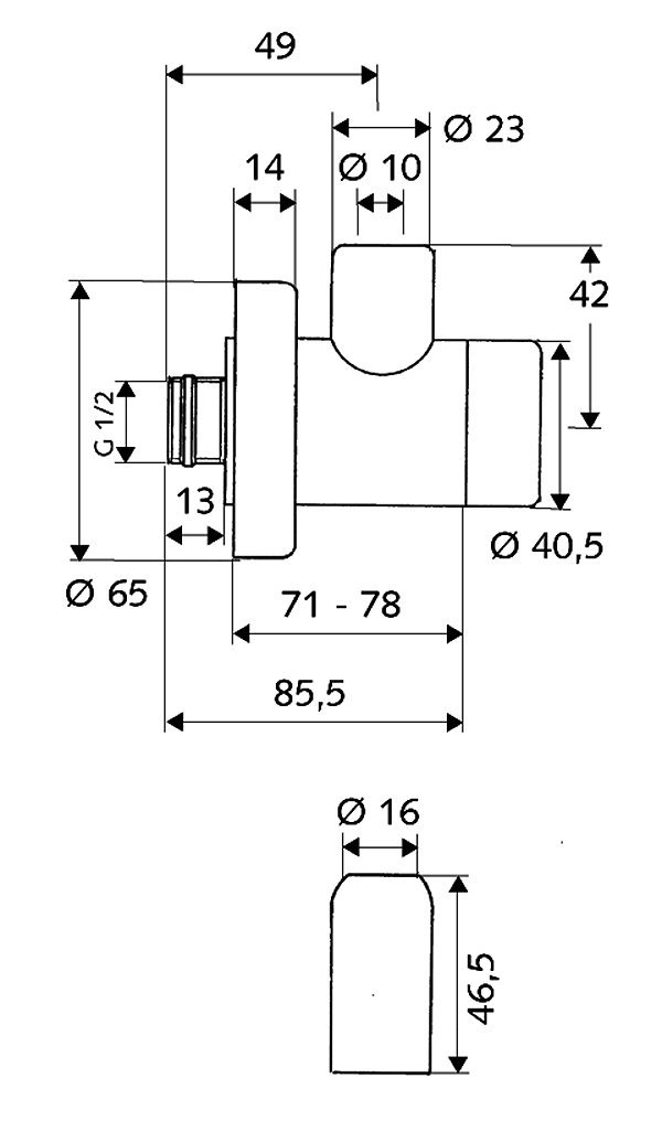 SCHELL 051720699 Eckregulierventil / Ventil CLASSIC DN 1/2" , Eckventil verchromt, mit selbstdichtendem Anschlussgewinde, langem Schubschaft, Rosette , 65 mm, Quetschverschraubung mit Längenausgleich