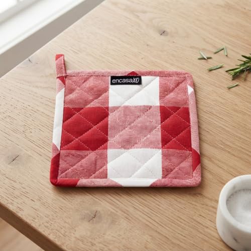 Image of Encasa XO Oven Microwave Pot Holders Trivets 21 cm (4 pc) for Kitchen Cooking & Baking - Heat Resistant, Thick & Safe, Protection of Hands from Hot Utensils, Grill, BBQ - Red Combo