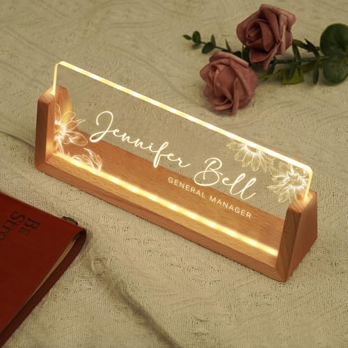 Image of Custom Name Plate for Desk, Personalized Light Up Acrylic Desk Name Plate, Personalized Office Gifts for Boss Coworkers Teacher, Employee Appreciation GIfts, Office Decor for Women Men
