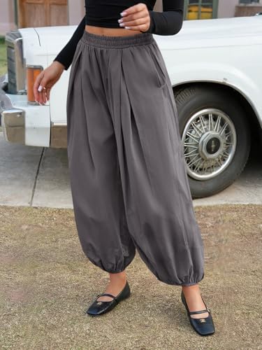 Image of Fisoew Womens Wide Leg Balloon Pants Casual Barrel Elastic Waist Pleated Baggy Workout Sweat Pants with Pockets