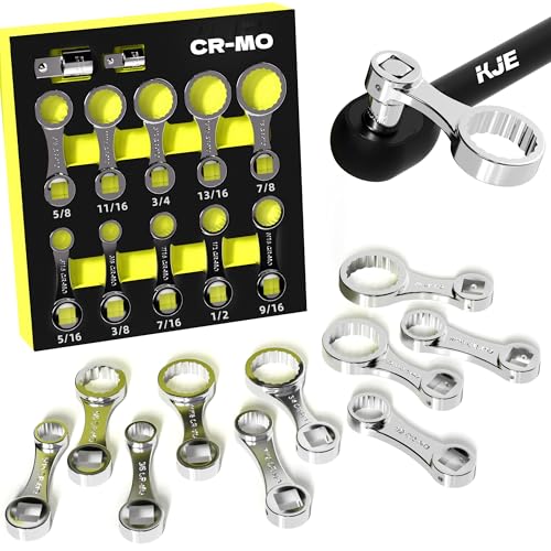 KJE 12PCS CR-MO SAE Torque Wrench Adapter Set(5/16 to 7/8) 12-Point 3/8 Square Drive Torque Wrench Extension Adapter Extension Rod Repair Tool