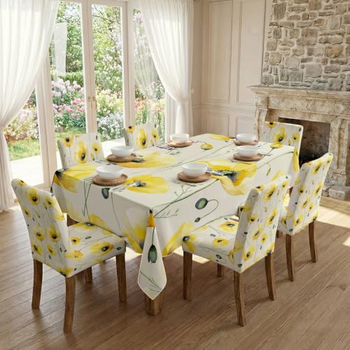Nappe et housses de chaise coquelicots jaunes, ensemble de 5 à 7 pièces pour salle à manger