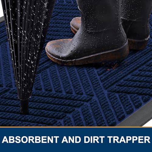 Image of Smiry Front Door Mat Outside Entrance, Heavy Duty Sturdy Natural Rubber Doormat, Trap Dirt and Moisture, Easy Clean Low Profile Mats for Indoor Outdoor Entry, Irregular Triangle (47x32, Royal Blue)