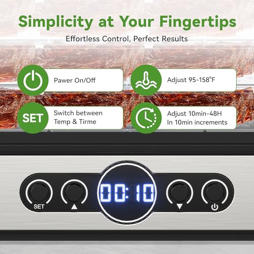 Food Dehydrator for Jerky, 5 BPA-Free Trays 400W Compact Dehydrator Machine for Meat, Fruits, Mushroom, Herbs, Dog Treats, Digital Adjustable Timer & Temperature Control, Recipes included