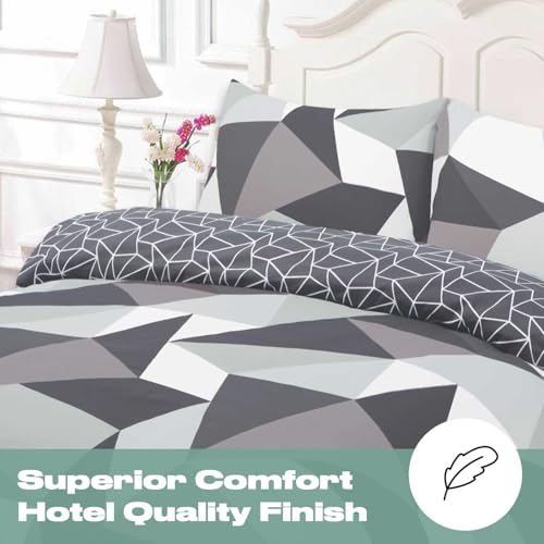 Dreamscene Geometric Shapes SINGLE Duvet Cover with Pillowcase Reversible Bedding Set, Black Grey White - Cosy Home Interiors Dreamscene Geometric Shapes SINGLE Duvet Cover with Pillowcase Reversible Bedding Set, Black Grey White - Image 3