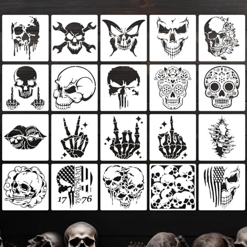 6 Skull Stencils Skeleton Stencil Hand Finger Airbrushing Templates for Painting on Wood T-Shirts Cup Canvas DIY Crafts Decor