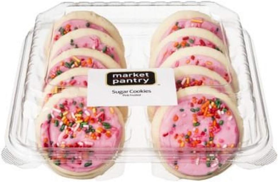Pink Iced Frosted Sugar Cookies with Multi-Colored Rainbow Sprinkles (10 ct.) by Market Pantry