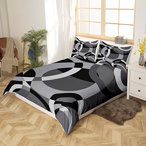 Loussiesd Circle Bedding Set Kids Gray Black Swirl Comforter Cover Set for Women Men Adults Modern Stripes Duvet Cover Breathable Geometric Bedspread Cover Single Size - Image 2