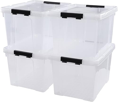 Miniatura 1 de Obstnny Caja de almacenamiento de 34 cuartos con ruedas, paquete de 4 cubos de almacenamiento de plástico, transparente