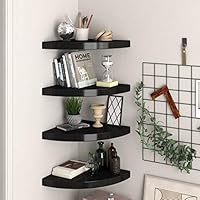 Gecheer Wandhoekplank, boekenplank, wandrek, hangrek, keukenrek, zwevend rek, decoratief rek, woonkamer, rek, houtmateriaal, zwart, 40 x 40 x 50 cm