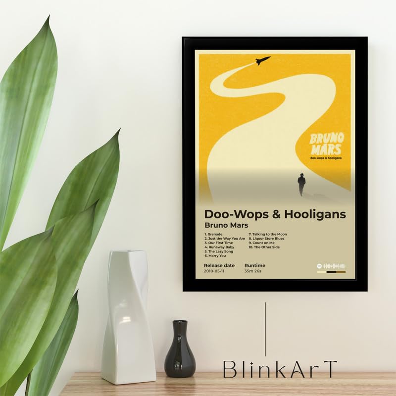 Image of BLINKART Bruno mars - Doo - Wops & Hooligans Wall Photo Frames | Wall Art for Bedroom, Living Room, Studio or Office | Album Cover Print with Spotify Song Link QR Code | Gift for Fans - 8x12 In