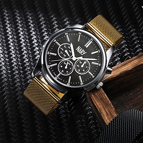 Image of Stainless Steel Mesh Watch Band for Mens Women, Quick Release Mesh Watch Straps 18mm 20mm 22mm 24mm (24mm Gold)