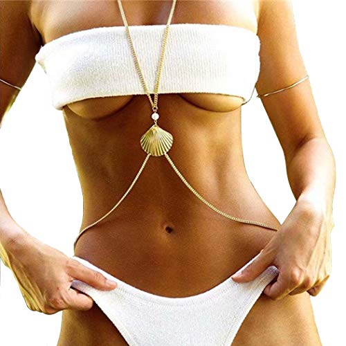 Preisvergleich Produktbild Sethain Boho Körperkette Strand Gold Muschelketten Sandstrand Perlenkette Körperschmuck Schmuck für Frauen und Mädchen