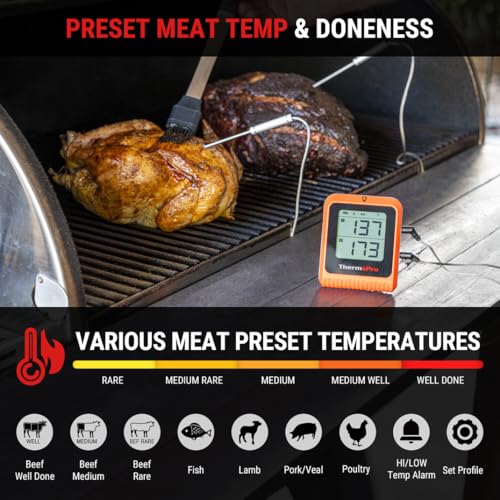 Image of LABART ThermoPro 650 ft Wireless Meat Thermometer for Smoker Grill, Meat Thermometer Digital Wireless with 2 Probes, Bluetooth Rechargeable, Smoker thermometer for Cooking Turkey Fish Beef