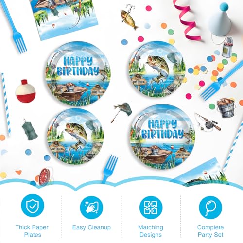 Image of Julyshy Fishing Birthday Party Decorations, Ofishally One Serve 24 Guests | All-in-One Sets, Clear & Bright Design, Safety Material, Perfect for Fishing Fans, Easy Party Setup for Busy Families