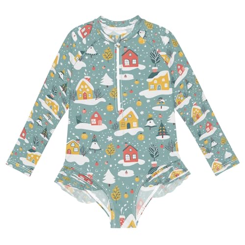So Much House Winter Girls Long Sleeve Swimsuits One Piece Zipper Bathing Suit UPF 50+ Rashguard Swimwear