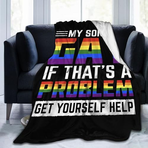 My Son is Gay If Thatâ€˜s A Problem Get Yourself Help Throw Blanket 50"x40" Soft Cozy Blanket for Bed Sofa Couch Camping and Travel