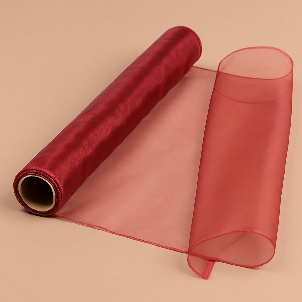 Oasis Sheer Organza Fabric Roll for Gift Packaging, Trousseau Hamper Wrapping, Wedding, Party Backdrop Decoration, Wrapping Flower Bouquets, 38cmx9mtr (1 Roll) Red-image-40