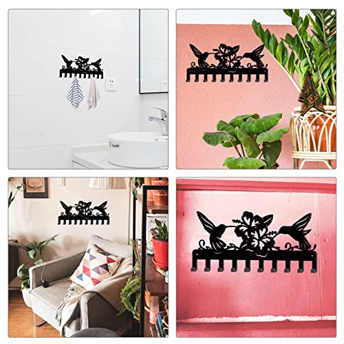 Superdant Hummingbird Key Holder Flower Decoratice Key Hook 10 Hooks Wall Mounted Key Rack Hanger Organizer Black Iron Home Decor For Bag Clothes Key Towel Hanging Wall Decoration #TOP5