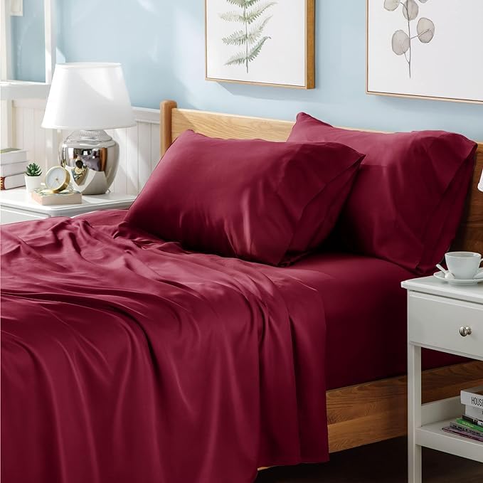 Prime Linens Flat Sheet Poly Cotton Percale Breathable Bed Top Sheet Wrinkle, Shrinkage and Fade Resistant Flat Bed Sheets (Red, Single(180Cm x 250Cm))