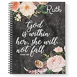 She Will Not Fall Personalized Religious Spiral Notebook / Journal, 120 College Ruled or Checklist Pages, durable laminated cover, and wire-o spiral. 8.5x11 | 5.5x8.5 | Made in the USA