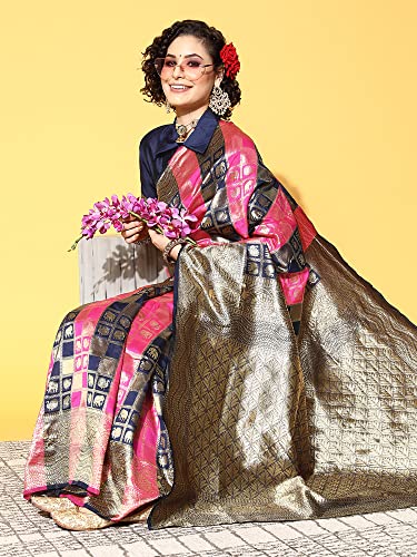 Image of AKHILAM Women's Geometric Silk Blend Zari Saree With Unstitched Blouse Piece (FF0GNG220 Parent)