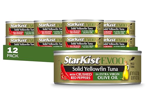 StarKist E.V.O.O. Solid Yellowfin Tuna with Crushed Red Peppers and Extra Virgin Olive Oil, 4.5 oz Can, Pack of 12