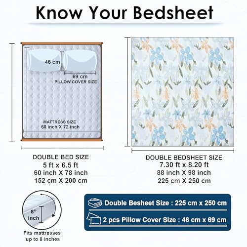 Image of Story@Home Bedsheet for Double Bed Cotton 190 TC with 2 Pillow Covers, White & Light Blue, Floral, Double Size Bedsheet for Double Bed | (225 Cm X 250 Cm) | Perfect for Home Decor