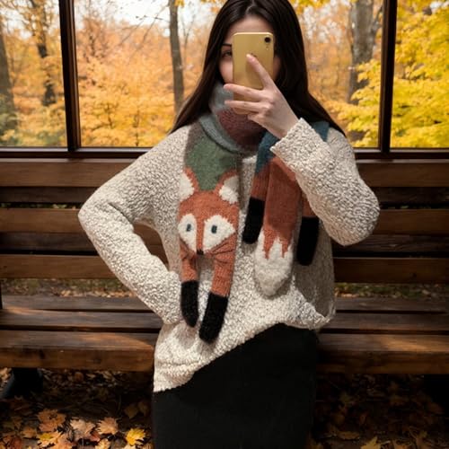 Fox Shaped Cute Winter Scarf, Warm Soft Thick Polyester Knit Long Scarf for Women3