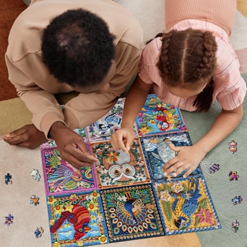 Rompecabezas Patchwork Bird para Adultos, 1000 Piezas, Rompecabezas de Aves con Flores, Rompecabezas Desafiante de Animales Lindos como Decoración para Pared en el Hogar miniatura 6