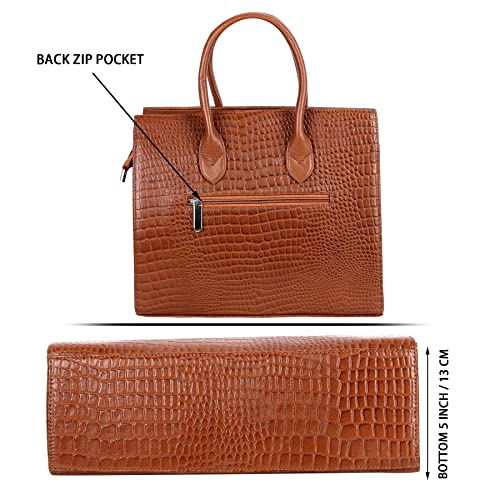 Image of RICHSIGN LEATHER ACCESSORIES Full-Grain Natural Cro Leather Top-Handle satchel Tote Handbags & Shoulder Sling Bags For Women Office Branded Stylish Size- L-12 X H-10 x W- 5 Inch