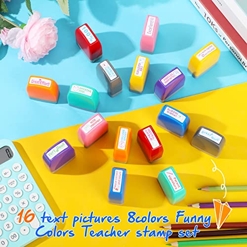 Zhehao 16 Pcs Teacher Stamps for Grading Self Inking Stamp Set Teacher Supplies Motivational Encouraging Stamp for Classroom(Warm Style) - Image 3