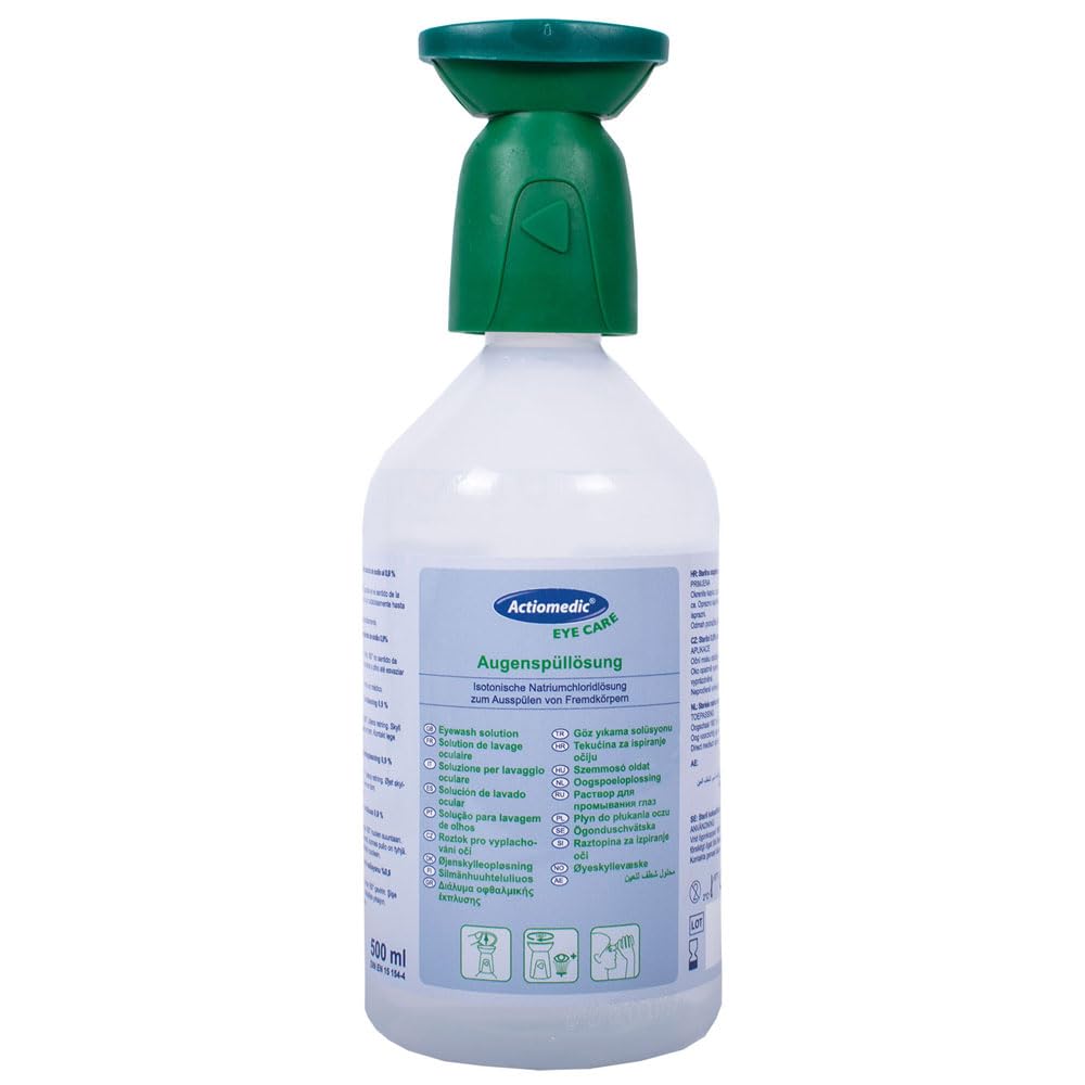 FRANZ MENSCH 6 Stück Actiomedic Gramm Medical ACTIOMEDIC® Augenspülflasche mit Natriumchloridlösung 0,9%, transparent, V: 0,5l, Augenspülflasche, Augenspülung, Spüllösung