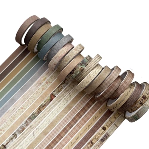 fKiZanthene Washi Tape Vintage Set de veinte rollos de cinta adhesiva decorativa estrecha para diarios, cuadernos, tarjetas en casa, oficina, aula y estudio
